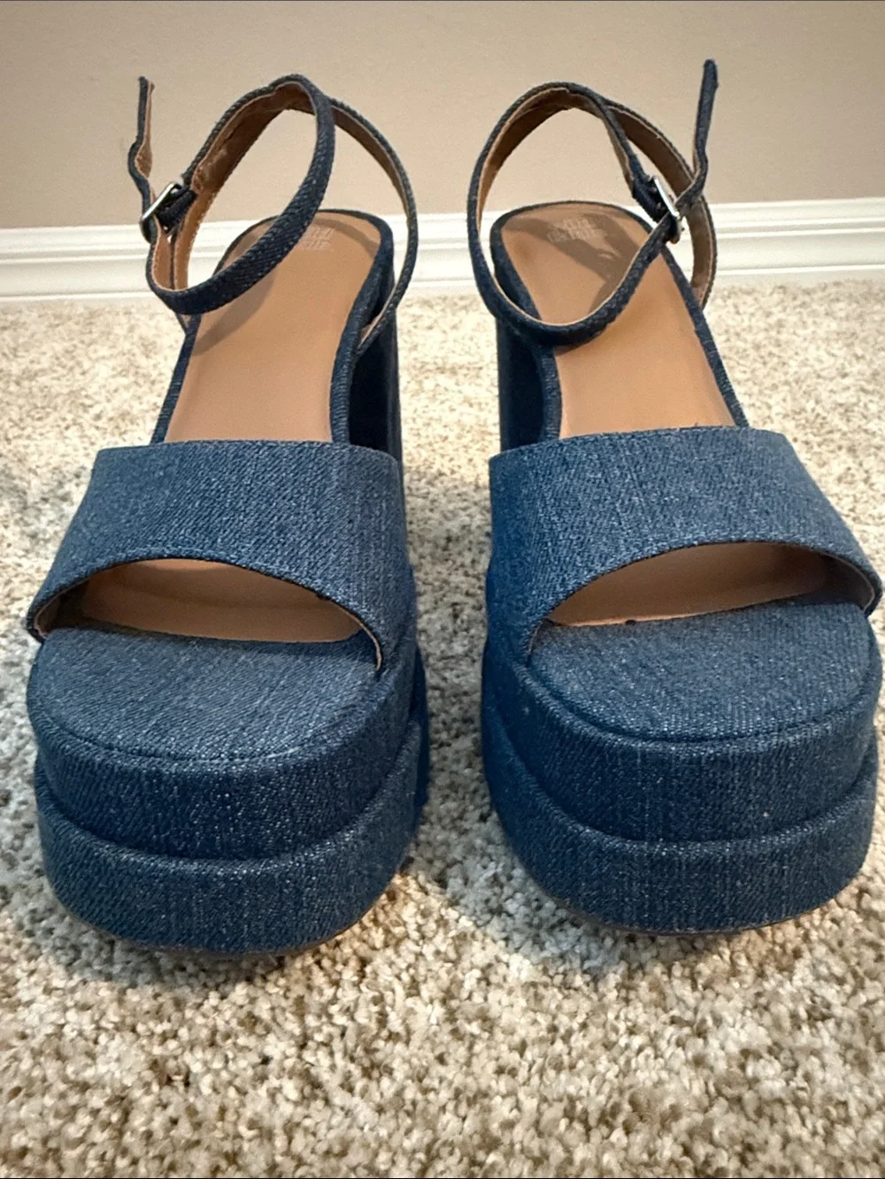 wild fable Dark Blue Denim Platform Block Heel Sandals